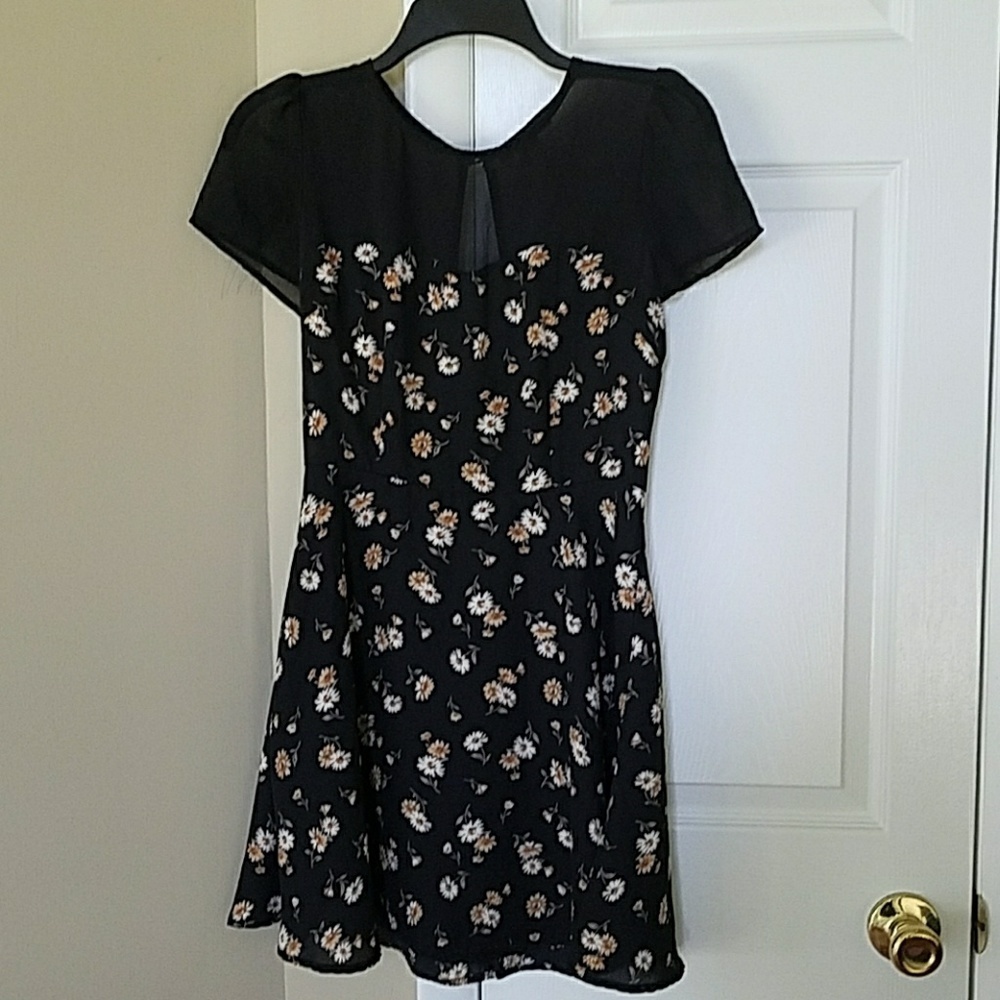 Black floral dress, sz Small, see thru across top
